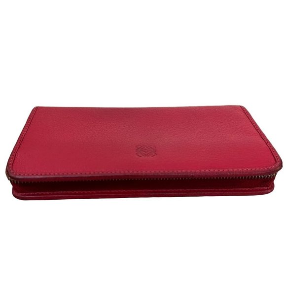 Wallet Long Zipper Red Leather Used Vintage - Picture 8 of 9